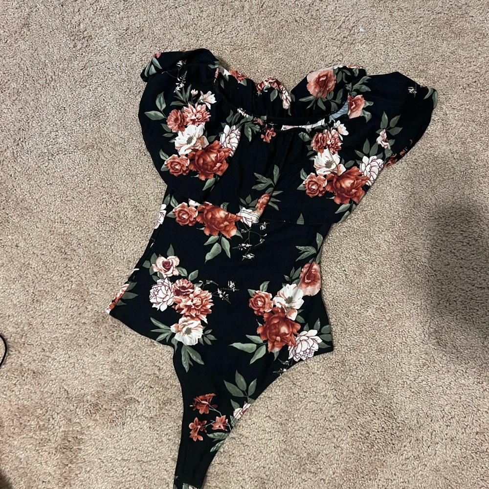 Urban Heritage Black and Orange Ruffled Bodysuit